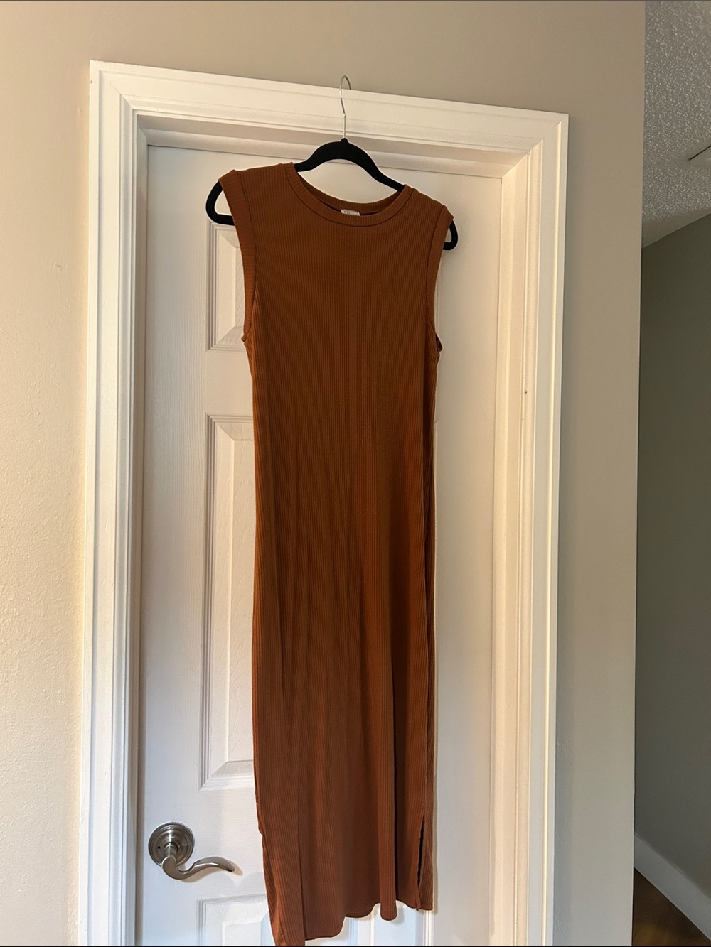 Blue Rain Sleeveless Ribbed Midi Dress in Brown